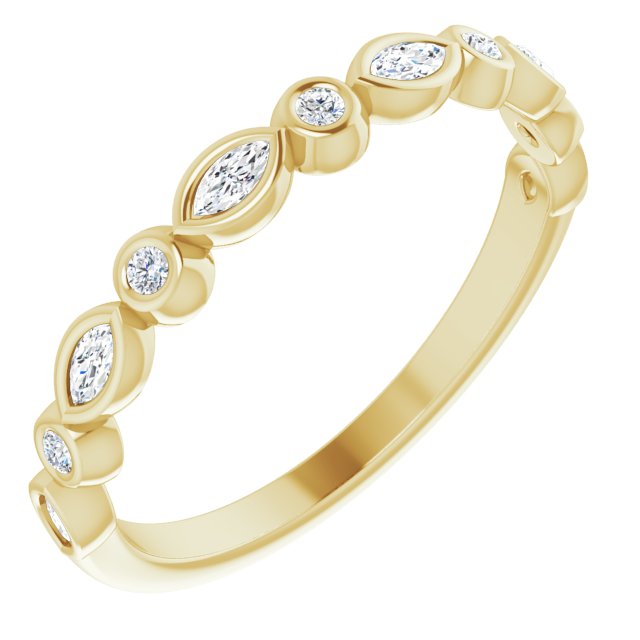 0.27 ct. Marquise And Round Diamond Wedding Band Bezel Set Anniversary Ring-VIRABYANI